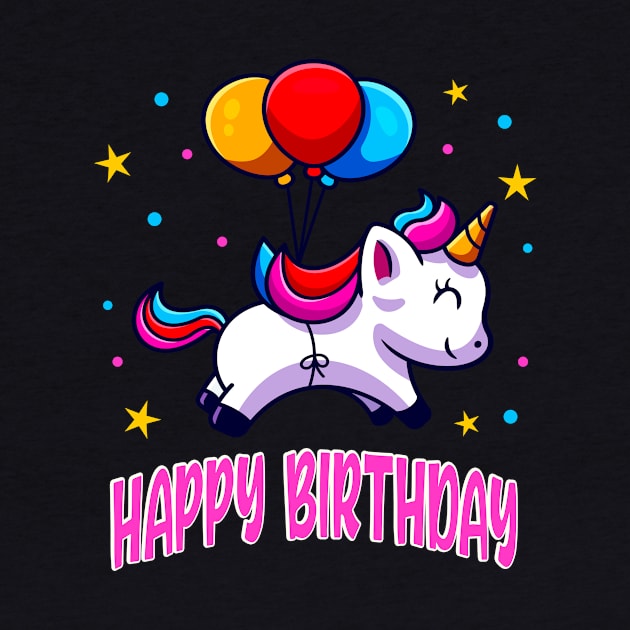 Happy Birthday Cute Unicorn Balloons Kids by Foxxy Merch